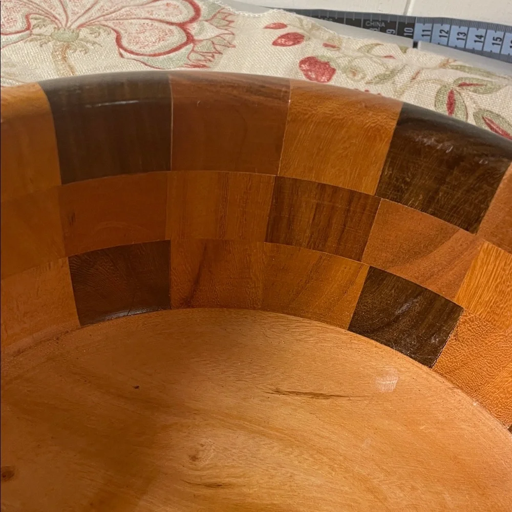 Wooden Checkered Handmade Salad Bowl 5 Piece Set